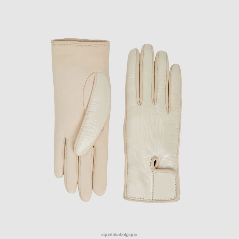 accessoires Aquatalia gant en cuir verni taupe femmes 62Z0T378